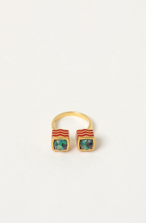 Anello aperto con smalti rossi