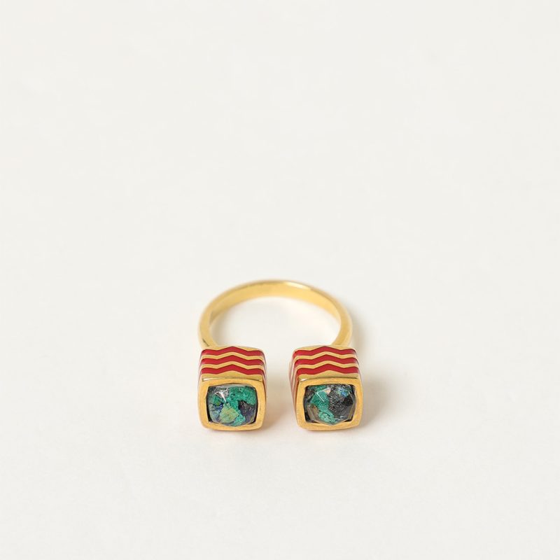 Anello aperto con smalti rossi