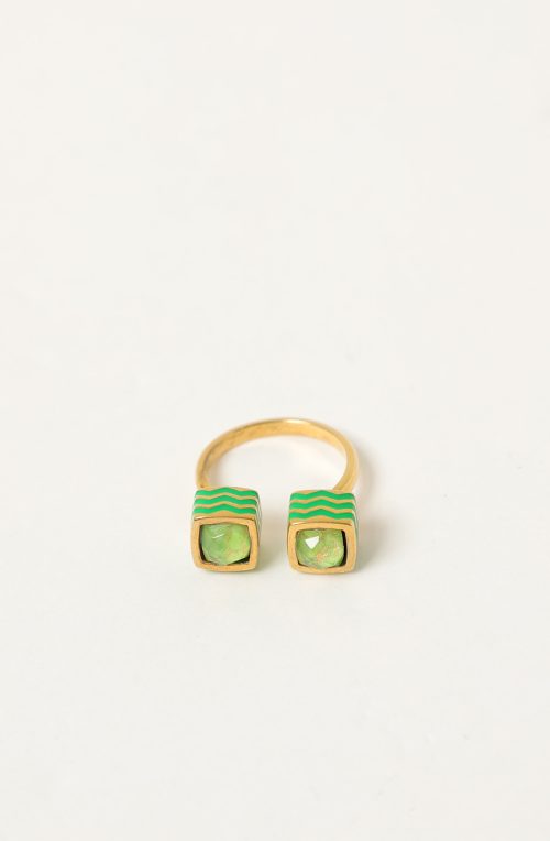 Anello aperto con smalti verdi