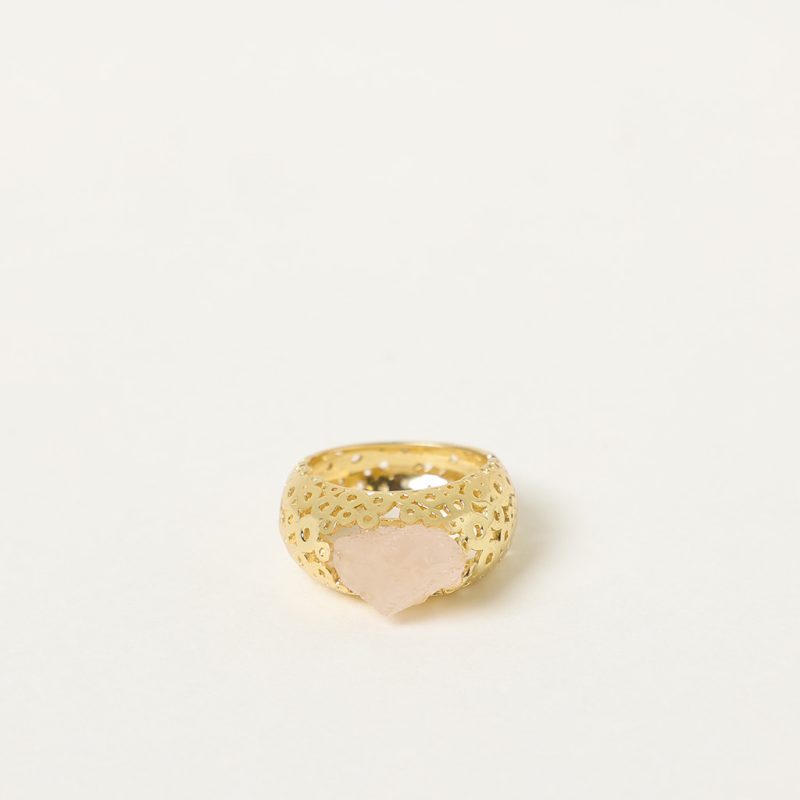 Anello fascia con quarzo rosa grezza