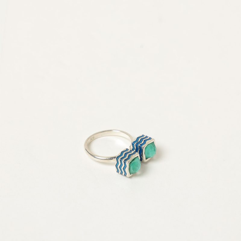 Anello aperto con smalti blu