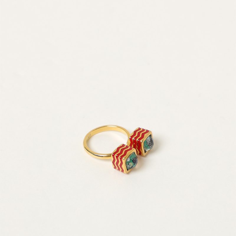 Anello aperto con smalti rossi