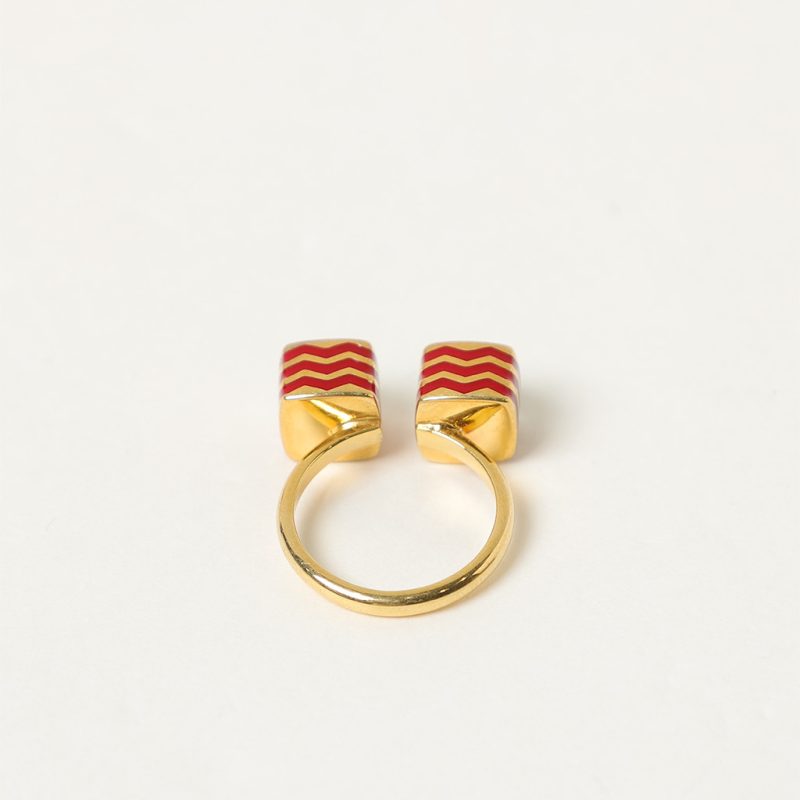 Anello aperto con smalti rossi